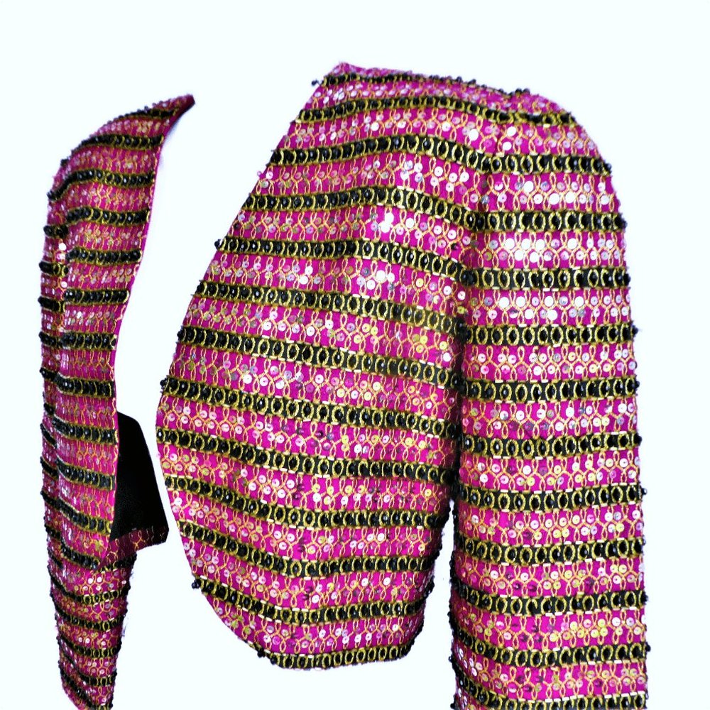 Vintage 80s Bolero Jacket Heavy Beaded Sequin Embroidery Lined Vegas Show S M